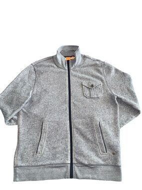 Hugo Boss Full Zip Sweater Gray Knit Cotton Blend Mens XL Mock Neck Jacket